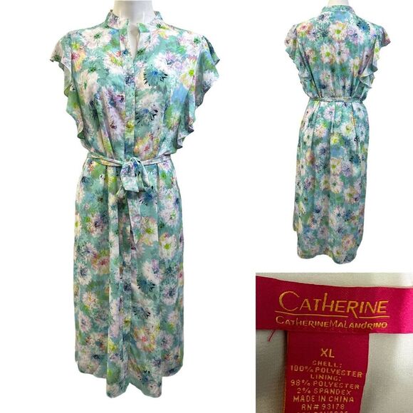 Catherine Malandrino Dresses & Skirts - Catherine Malandrino midi dress Xl floral multicolor flutter sleeve office